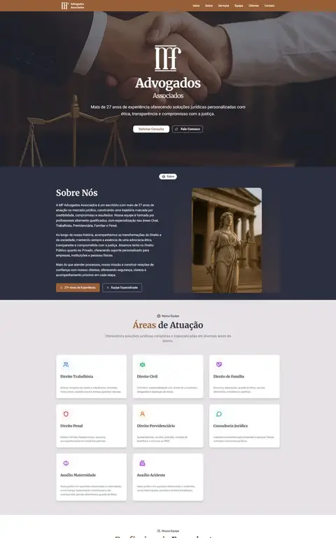 Site institucional do escritório MF Advogados, desenvolvido pela Pensyn Tech