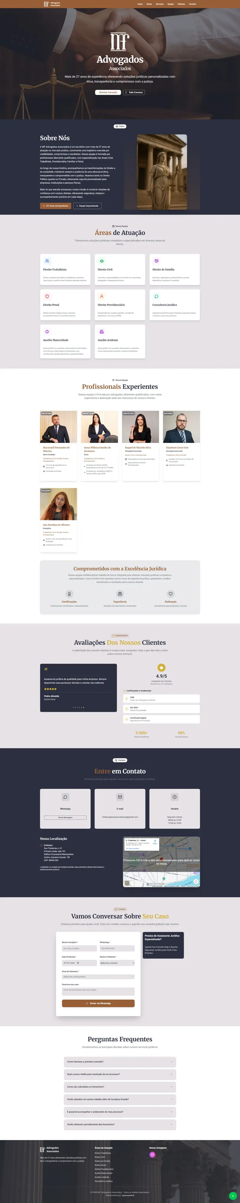 Site institucional do escritório MF Advogados, desenvolvido pela Pensyn Tech