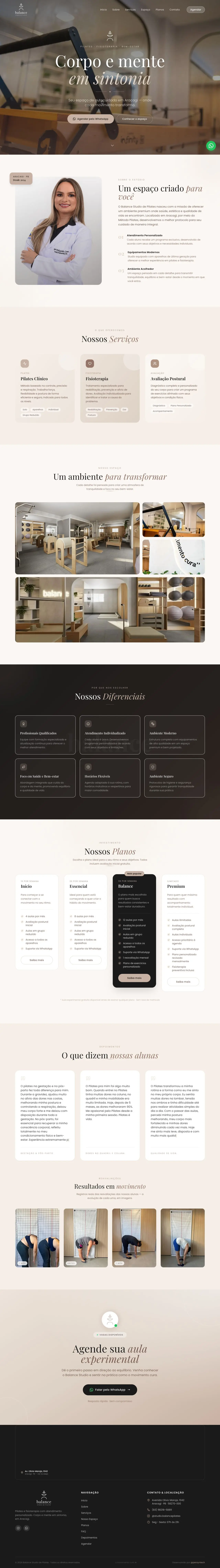 Site do Balance Studio de Pilates, desenvolvido pela Pensyn Tech